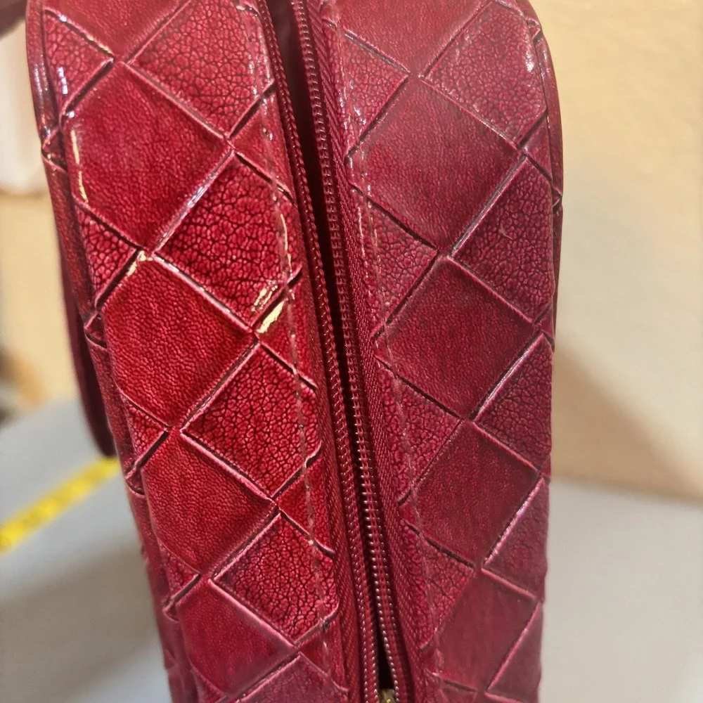 Estée Lauder Cosmetic Makeup Bag Tote Large Red Woven Solid Double Handles
